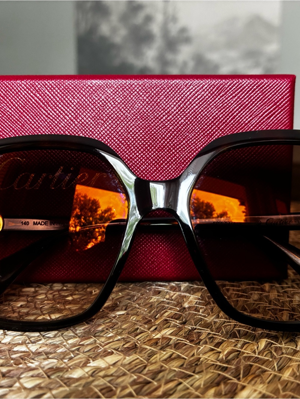 Cartier Dark Tortoise Frame Sunglasses with Orange Lenses